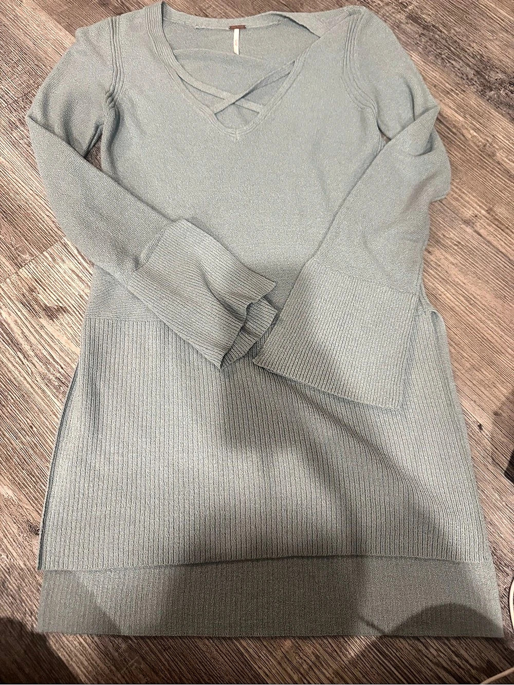 Free People Waterfall Criss-Cross Tunic Sweater Green Small